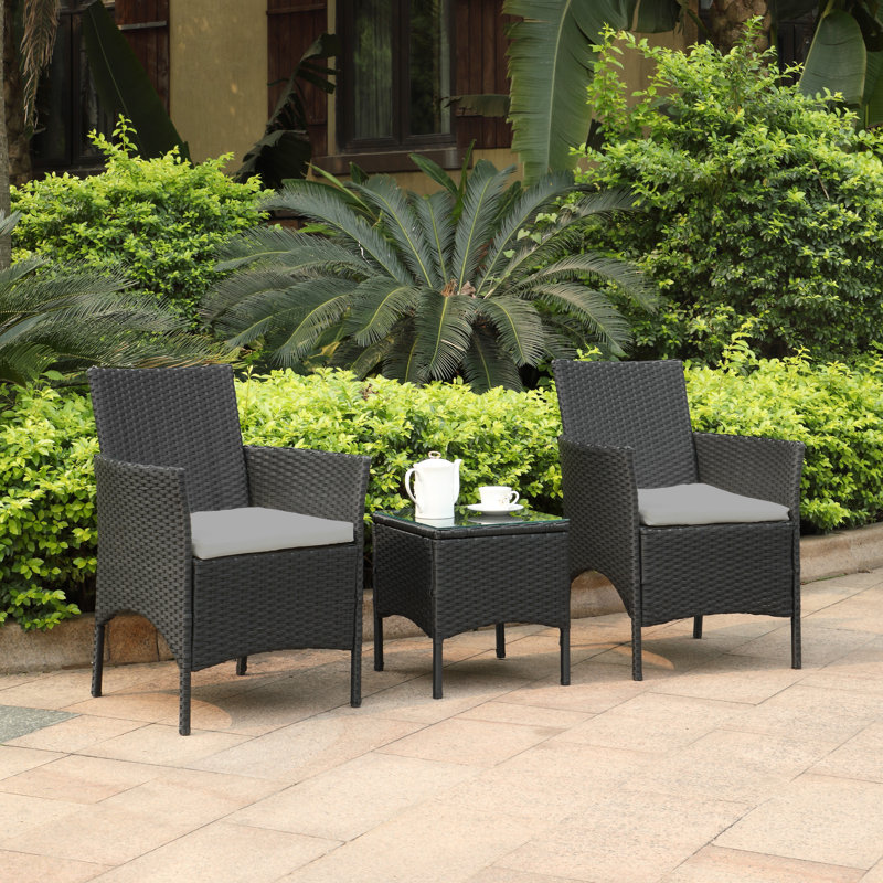 Emilee 2 Seater Rattan Conversation Set, Black