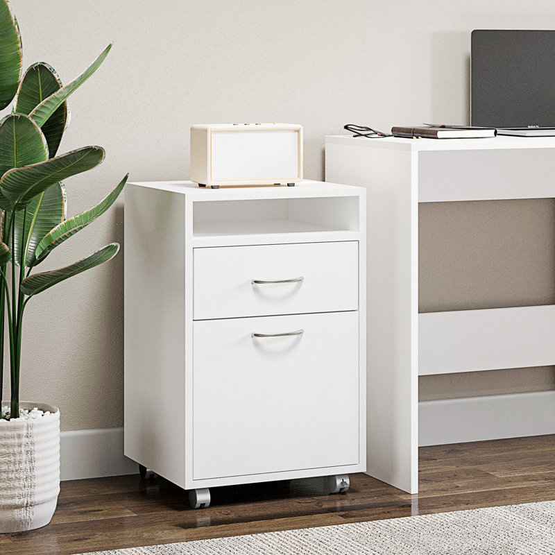 White Mobile Storage Cabinet with 2 Drawers and Castors