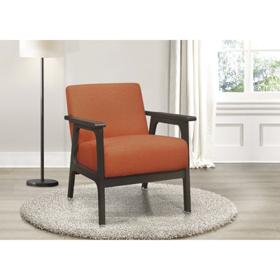Chaise d'appoint avec revêtement texturé orange, bois massif, revêtement de salon gris antique, structure en bois, design