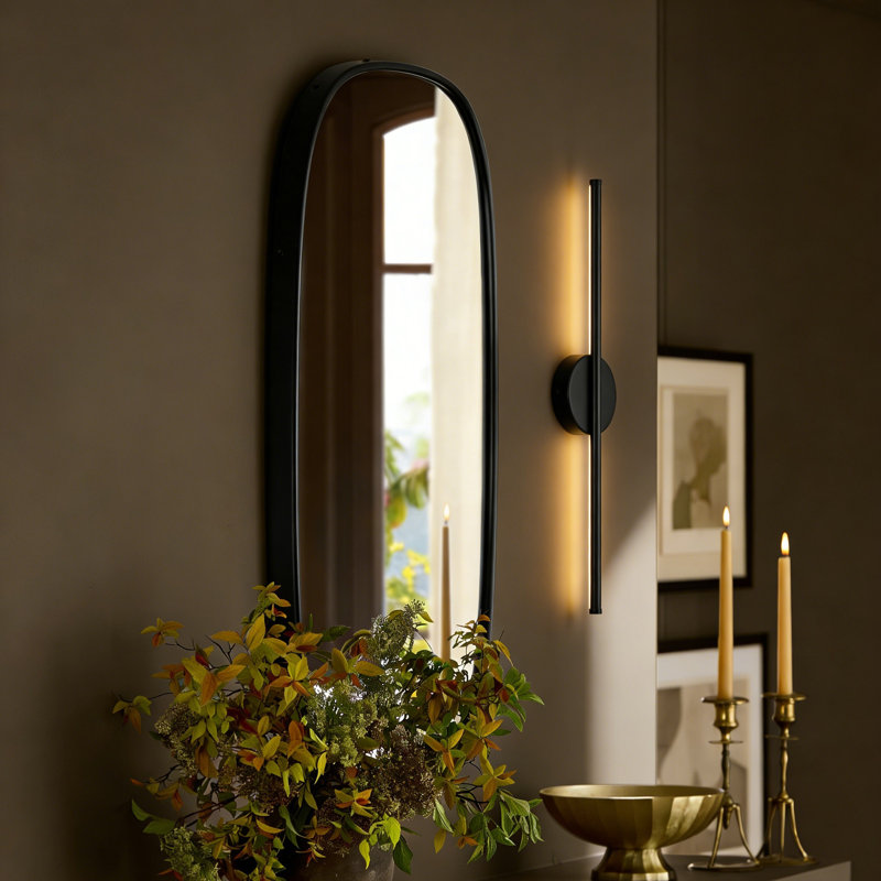 Brynie Iron Metal LED Hardwired Semi Flush Mounted Sconce, Matte Black, 23.6" H x 4.3" W x 1.77" D