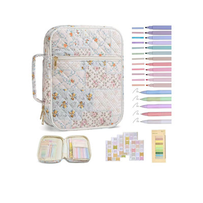 Quilted interwoven cotton book storage bag for easy travel, prayer book bag with dust cover, 1 set, checkered pattern, with accessories