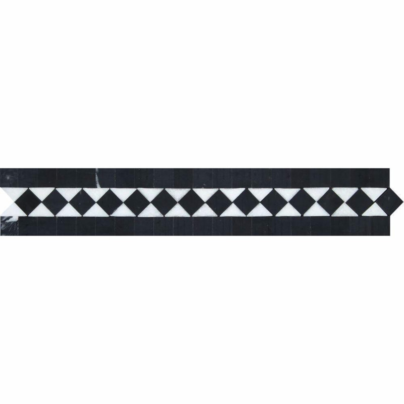 Thassos - Bordure blanche imitation marbre 2 po x 12 po, Noir poli