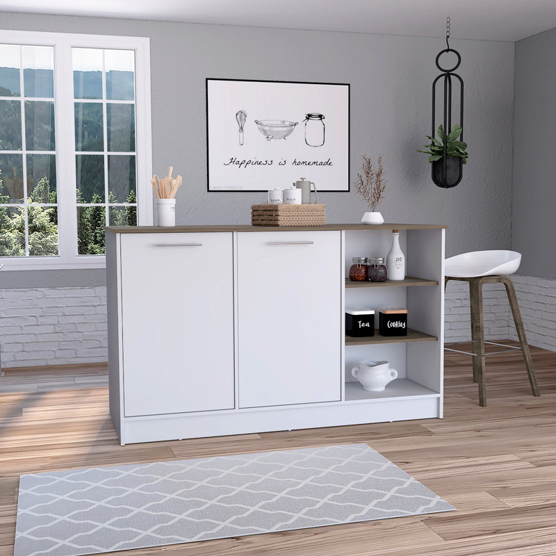 Kitchen Island, White/Brown Oak