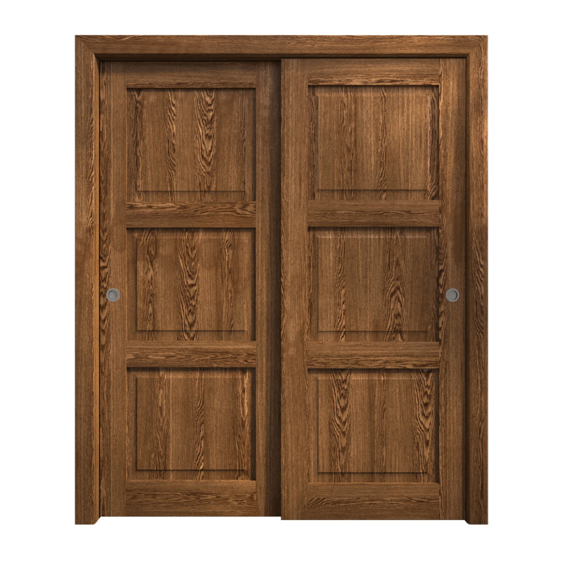 Sliding Closet Bypass Doors | Ego 5010 | Rails Hardware Set | Wood Solid Bedroom Wardrobe Doors, Cognac Oak, 48'' x 80''