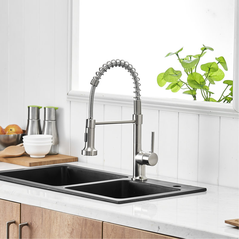 Robinet d'évier de cuisine avec bec rétractable, nickel brossé, rotatif à 360 degrés, pratique à 360 degrés et pratique à contrôler
