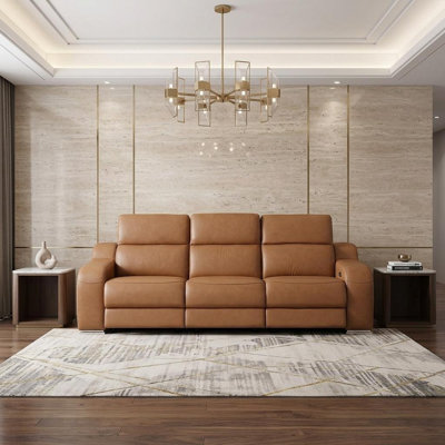 Canapé Gracie Mills Riviera 103 po en cuir italien châtaigne, inclinable, avec port USB