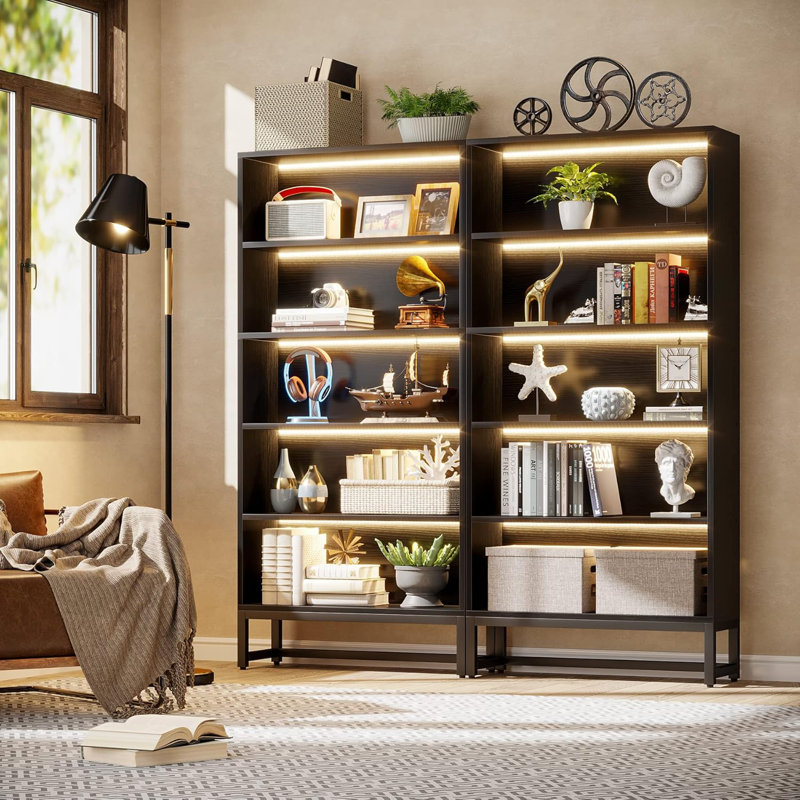 Duty Free-Standing Bookshelf Shelving Unit,White Display Case,70.8”, Black