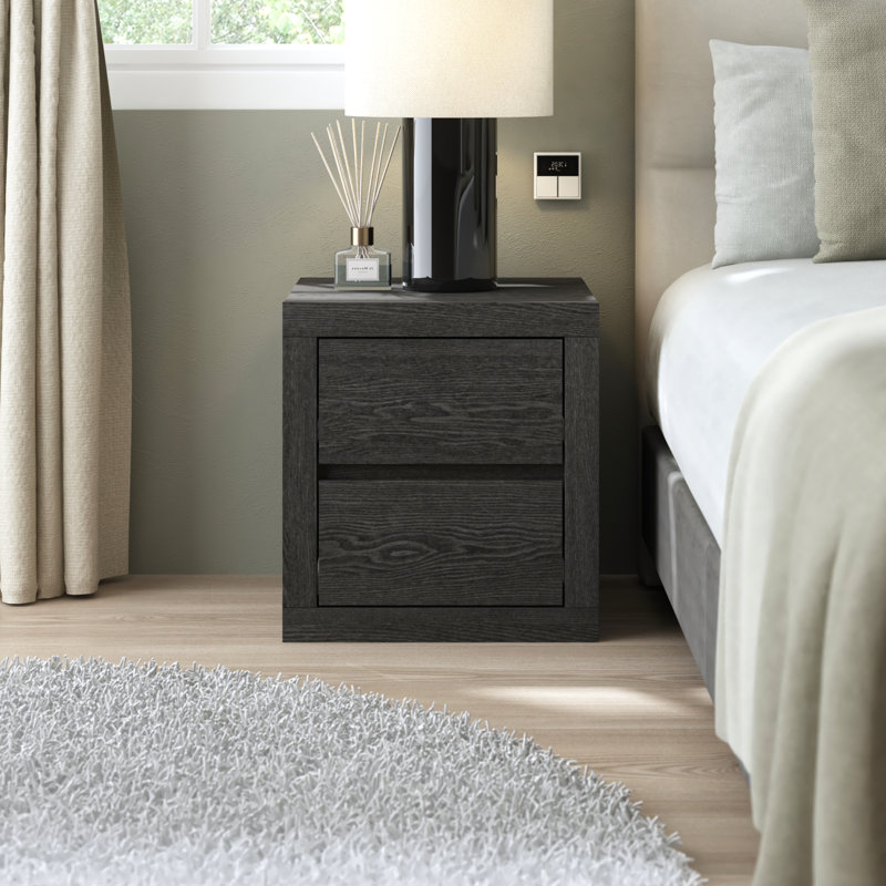 Brannick 20.3" Tall 2 - Drawer Nightstand, Dark Gray Oak