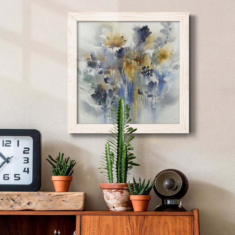 Toile encadrée de qualité supérieure Indigo Botanical - prête à être accrochée, H 17 po x l 17 po x P 1,5 po, Cadre blanc