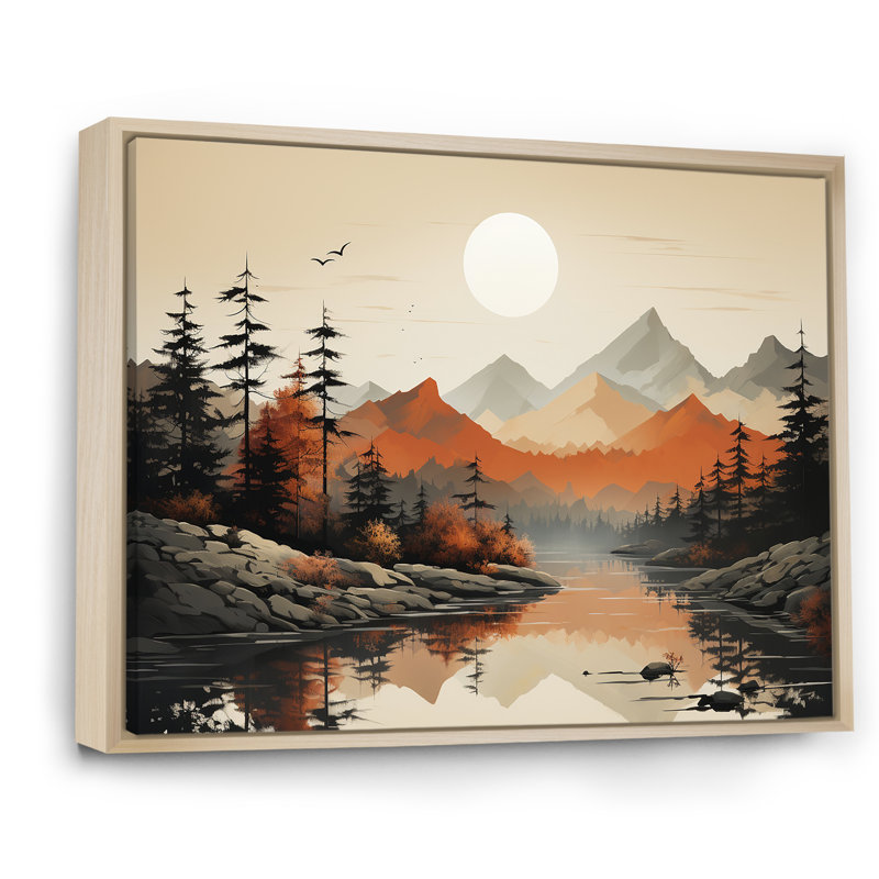 «Mountains Whisper Sunset Dreams», reproduction d'art mural, H 16 po x l 32 po x P 1 po, Cadre naturel flottant