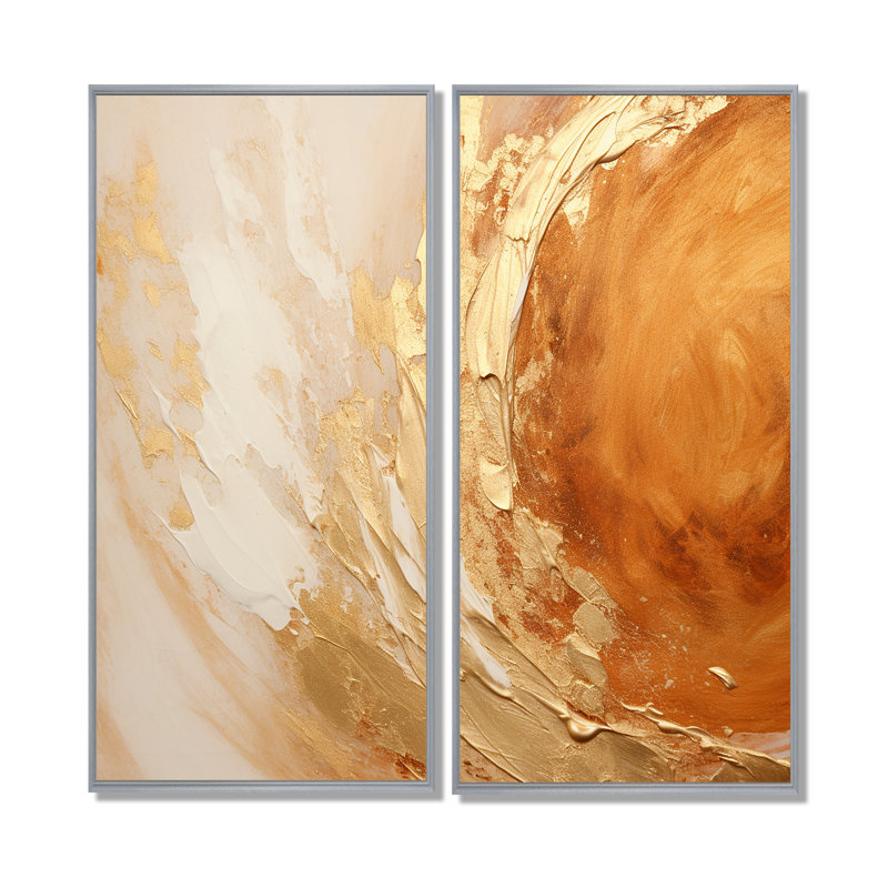 Cuivre, or, vortex luxuriant - impressions d'art moderne sur toile à 2 panneaux, 40" H x 40" W, Impression encadrée flottante