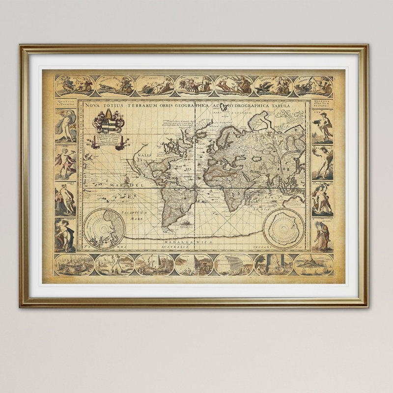 « rétro world map viiii antique », impression, Argent, H 20 po x l 24 po x P 1,5 po
