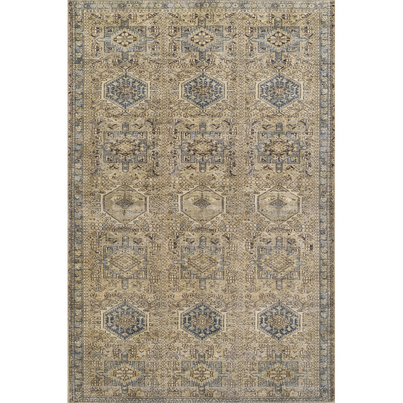 Tapis bleu campagnard en polyester Bungalow Bungalow, Rectangle 7 pi 6 po x 9 pi 6 po