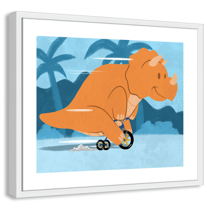 «Riding Dino 2», impression sur papier, H 20,5 po x l 24,5 po x P 1,18 po, Encadré de boîte blanc