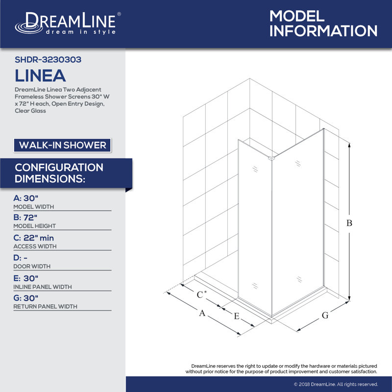 Linea 30"W x 72"H Screen Frameless Fixed Glass Panel, Matte Black
