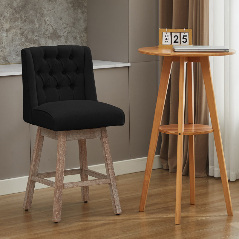 Terron 360° Swivel Barstool with Solid Wood Legs, Black, Counter Stool (26" Seat Height)