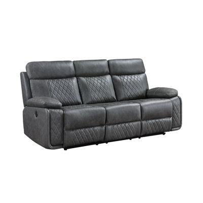 DARK GRAY Breathable Air Leather Power W/ USB Reclining Sofa