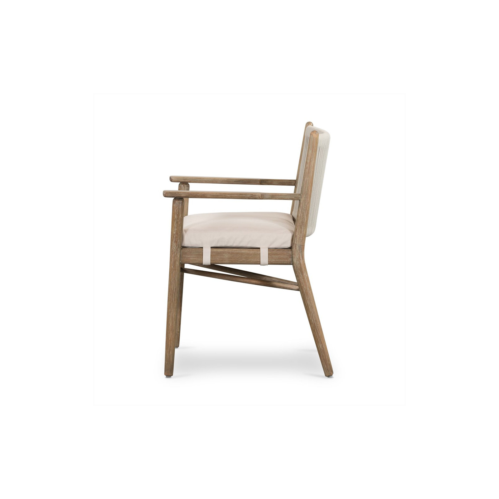 Baltzer Wood Premium All-Weather Wicker Outdoor Dining Armchair with Cushion, Natural Frame/Lakin Oat Cushion