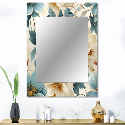 Orangis sablonneux beige et bleu Hortensia tranquillité - miroir décoratif floral, grand miroir mural floral, impression d'art en métal