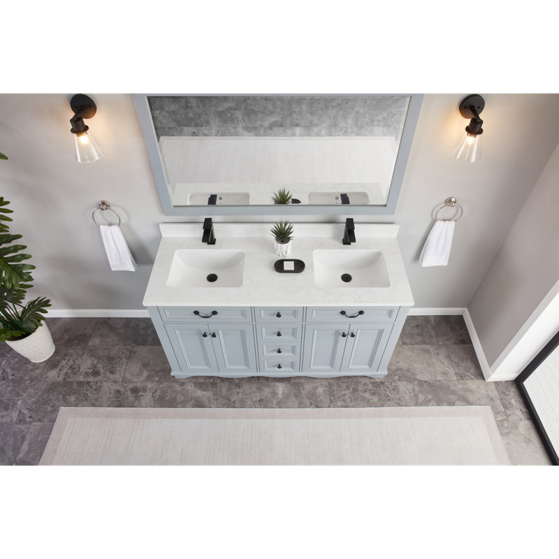 60" Solid Wood Sink Vanity  With 1' Artificial Stone Top, Cadet