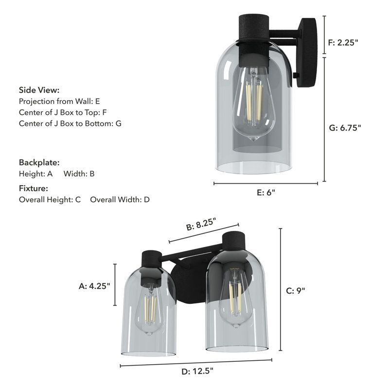 Hunter Lochemeade Noble Bronze 2 Light Vanity Wall Light Fixture, Natural Iron, Smoked