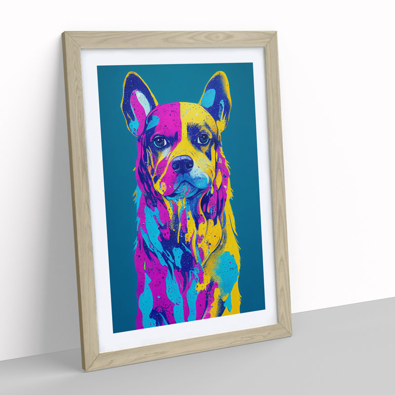 Colourful Dog No.2 Abstract - Single Picture Frame Painting, 64cm H x 46cm W x 2cm D, Oak
