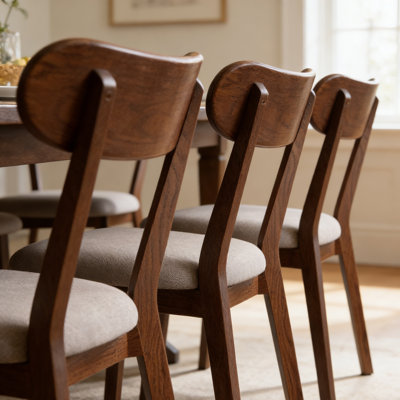 set of 2 Mid Century Modern Oak Dining Chairs - Upholstered Seat with Curved Butterfly Wing Back, Suitable for Kitchen, Dining Room, Restaurant