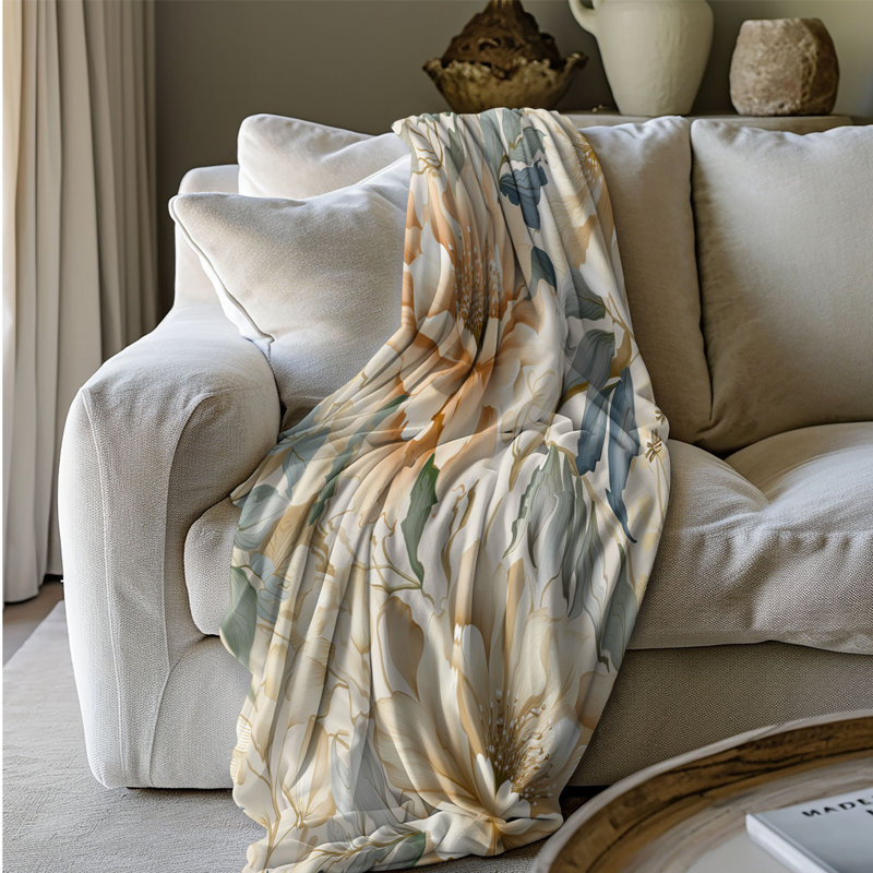 Beige Petals - 1 pièce Sherpa Premium, Grand lit