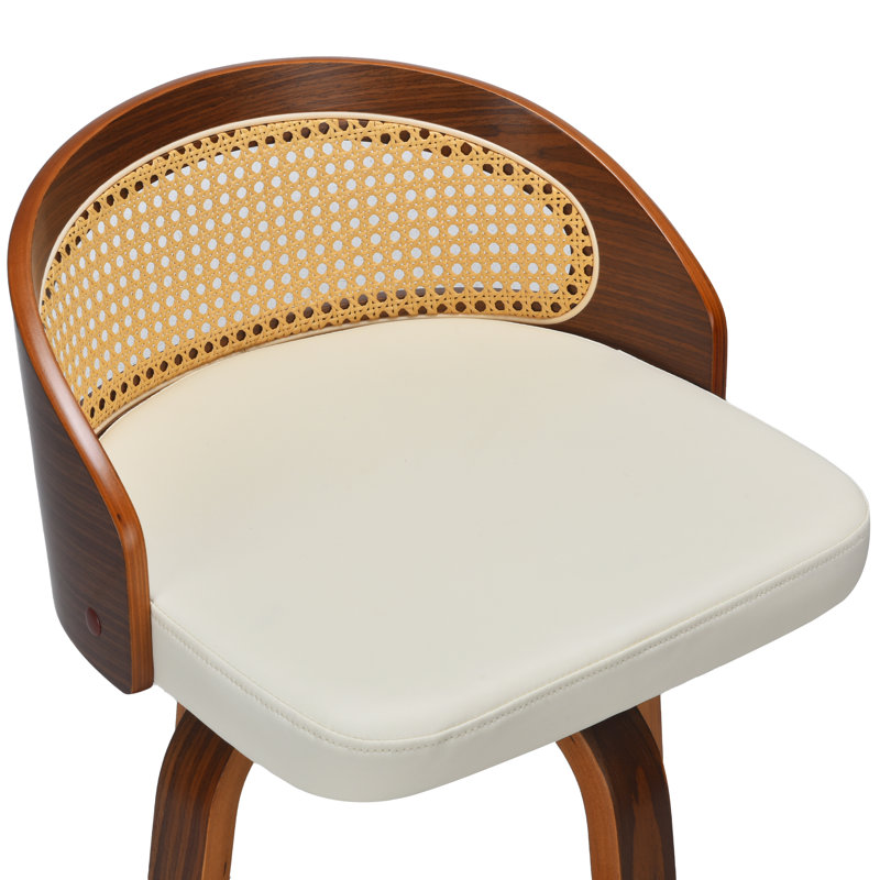 Swivel Faux Leather Cushion Rattan Back Counter & Bar Stools, Counter Stool (26" Seat Height), Beige