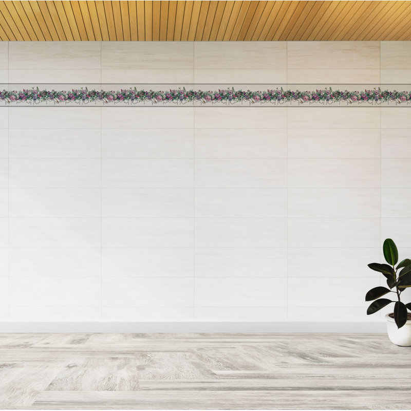 Bordure de papier peint autocollant Jendri - motif floral rose, fleurs mauves, oiseaux, 15 pi X 7 po, auto-adhésif