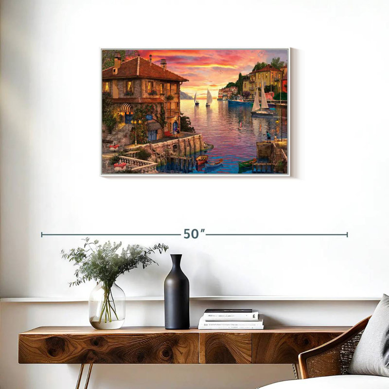 Le port méditerranéen, Cadre flottant blanc, 31 po x 21 po