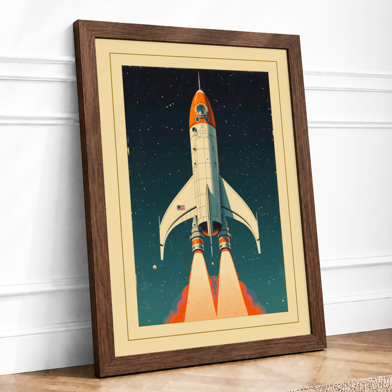 Rocket Launch Retro - Framed Print, A1 - 84.1 x 59.4 cm, Walnut