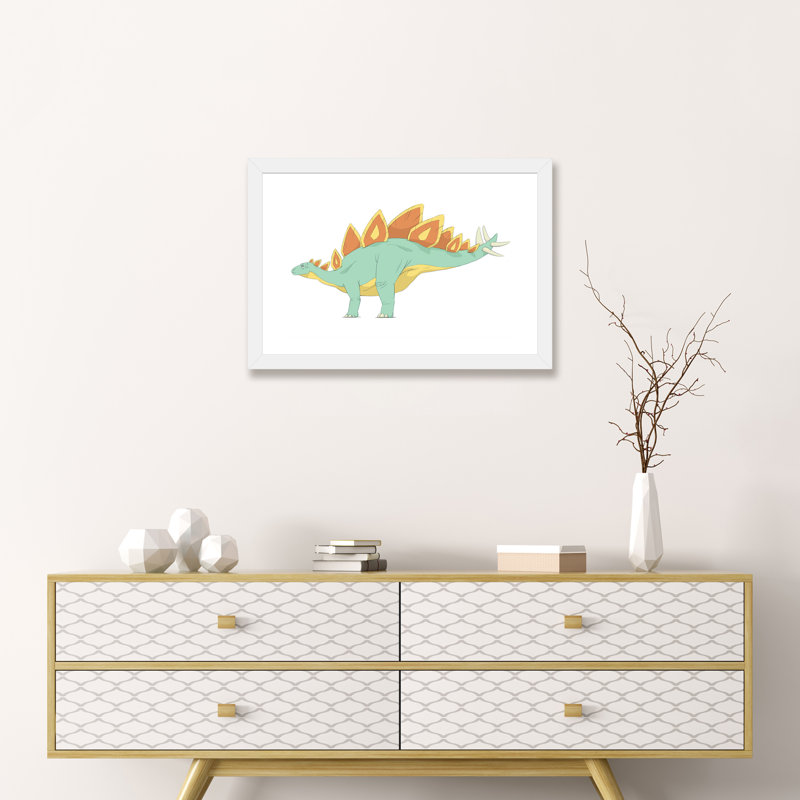 Stegosaurus, dessin au crayon avec couleur numérique par Alice Turner - impression d'art graphique, Papier encadré blanc