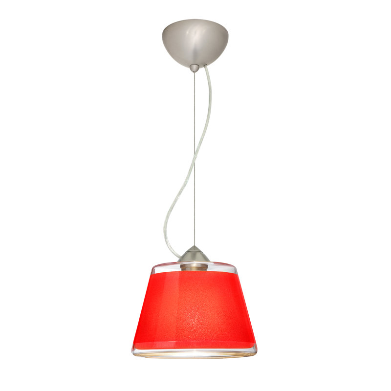 Luminaire suspendu conique à 1 lumière Delaune, Rouge, Nickel satiné, DEL
