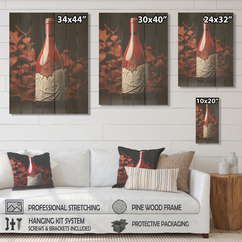 «Red Sangria Spirit Wine» - impression de vin sur bois, H 44 po x l 34 po