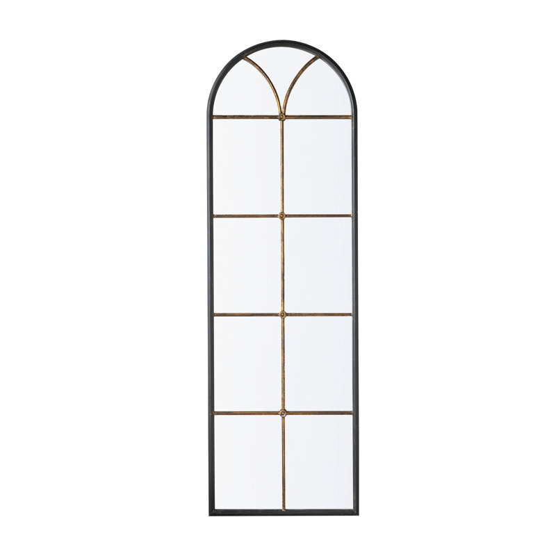Arched Floor Mirror, 23.5X74.5", Black And Gold, , Perfect For Living Areas, Adds Style To Room 74.5 - Inch Mirror With Design, Captures Full Image, Complements Interior Themes