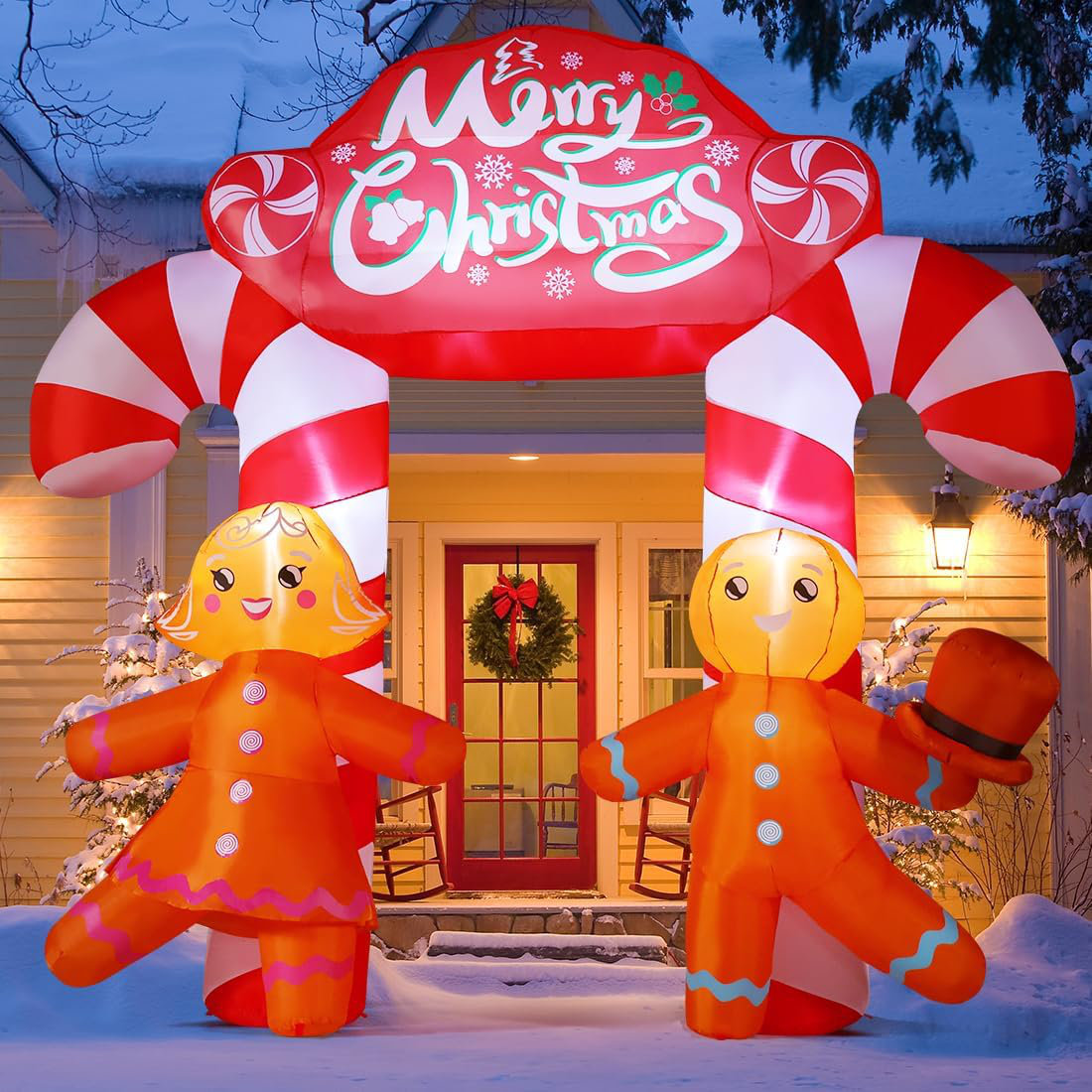 The Holiday Aisle® Christmas Inflatable 9.6 FT Christmas Archway Inflatable Gingerbread Inflatable Arch with Built-in LEDs | Wayfair