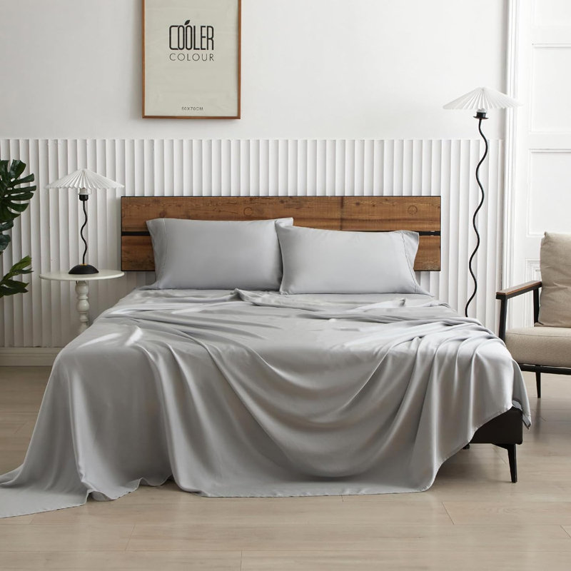 Ensemble de draps pour chambre d'amis TENCEL, Gris, Ensemble de draps pour grand lit avec 3 pièces su