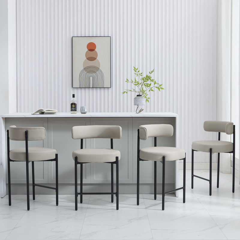 Najira Upholstered Counter Stool with Metal Frame, 4, Black, Elephant Grey Faux Leather