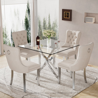 Square Pedestal Dining Set with Tufted Dining Chair by House of Hampton