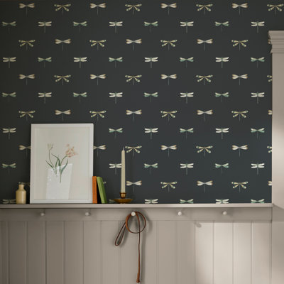 Sophie Allport Watercolour Dragonfly Oundle Navy Wallpaper