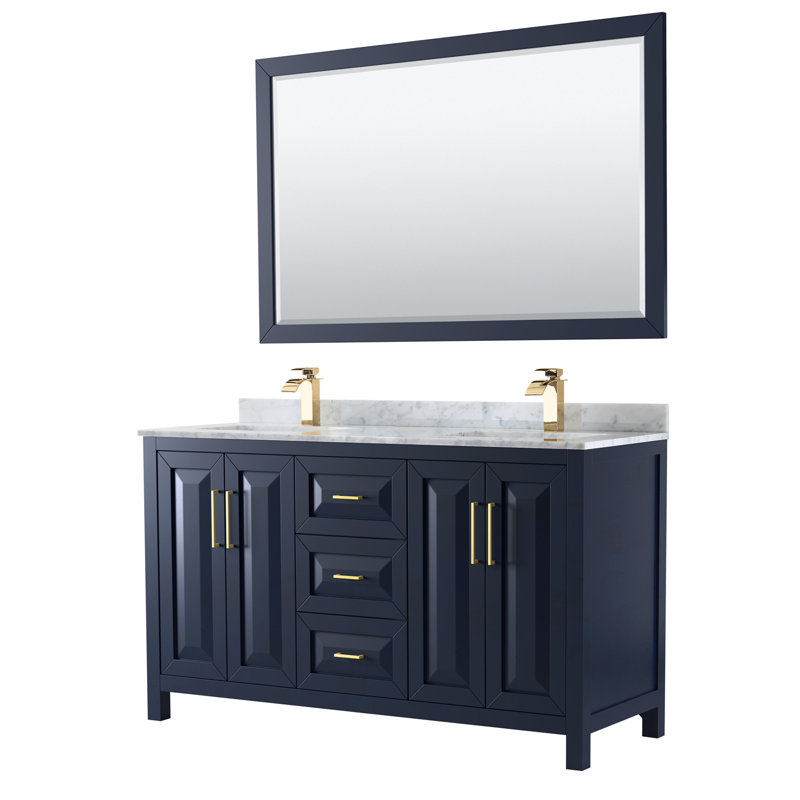 Daria 60'' W Double Vanity, White, Carrara Cultured Marble, Brushed Gold