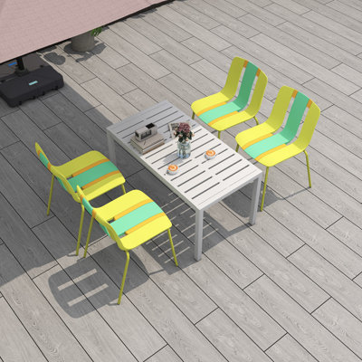 Indoor/Outdoor Color Block Chairs 4-Pack - Sturdy Metal Legs & PP Plastic Seats, Striped Modern Design for Terrace, Living Room, Cafe(Table not included)
