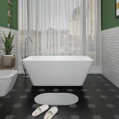 59'' x 27.5'' Freestanding Soaking Acrylic Bathtub with Overflow & Pop-up Drain