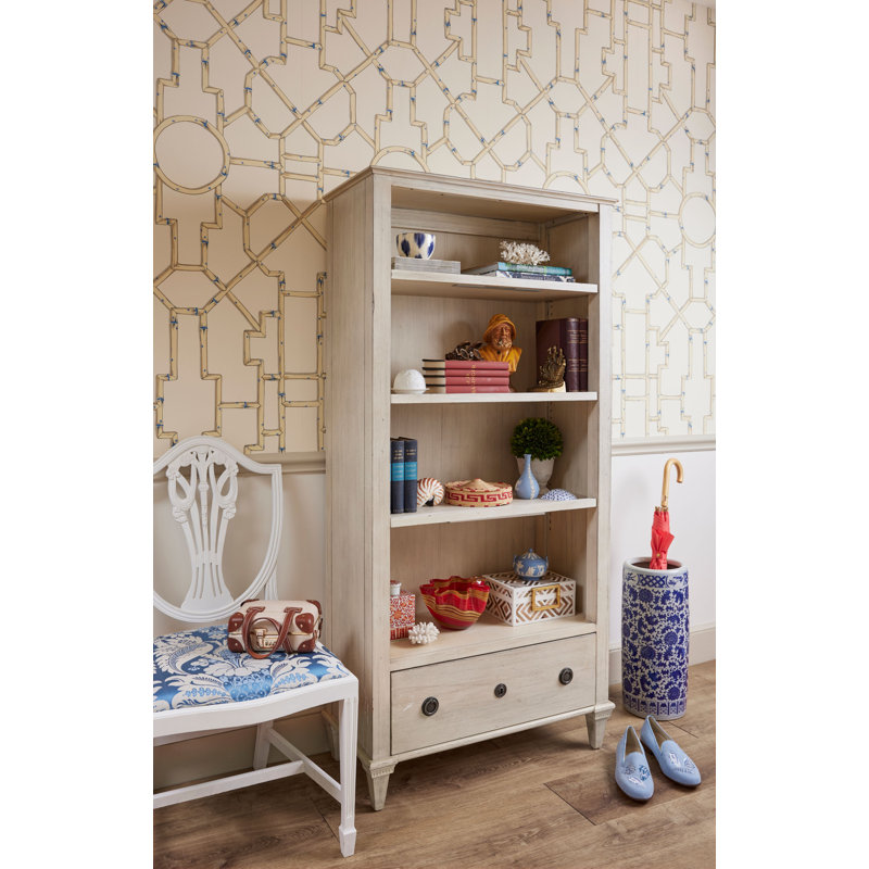 Baldwin Geometric Wallpaper Roll by Scalamandré, Rattan/Brown/Off White