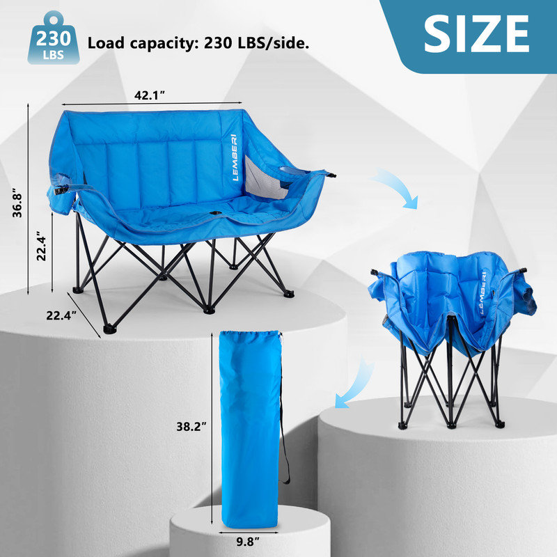 Outdoor Foldable Double Chair, Blue