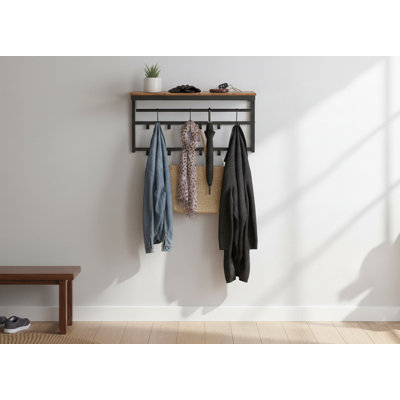Modern Wall Mounted Coat Rack With Shelf & 10 Hooks