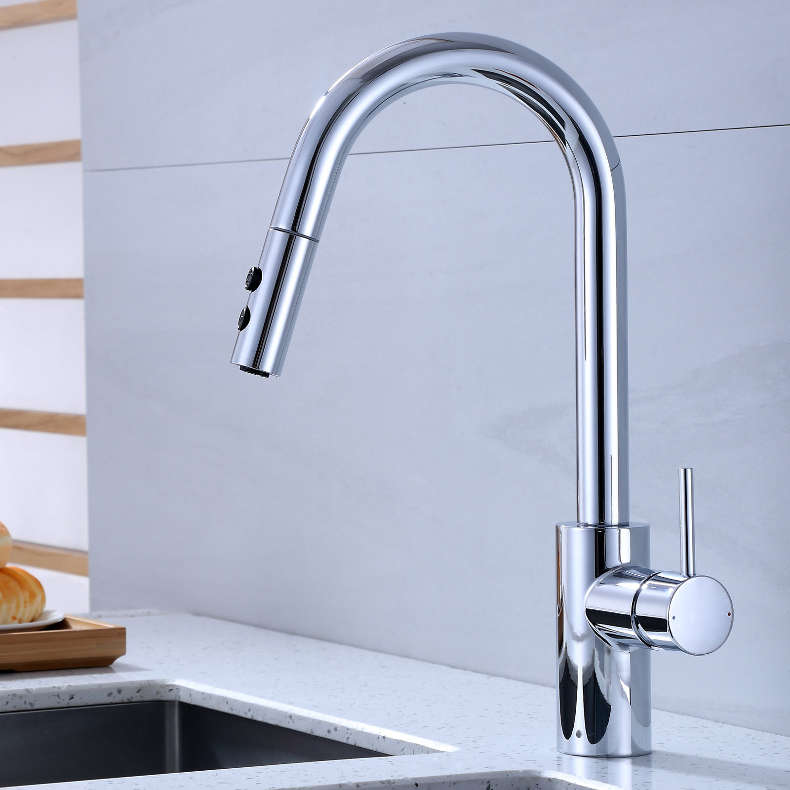Pull-Down Kitchen Faucet with Accessories, Chrome