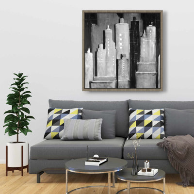 Abstract Black and White Buildings - Framed Canvas Art for Home
