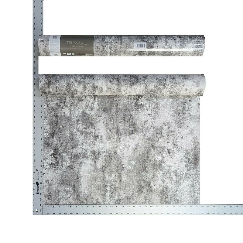 Papier peint industriel moderne blanc, gris, noir, argent, faux plâtre